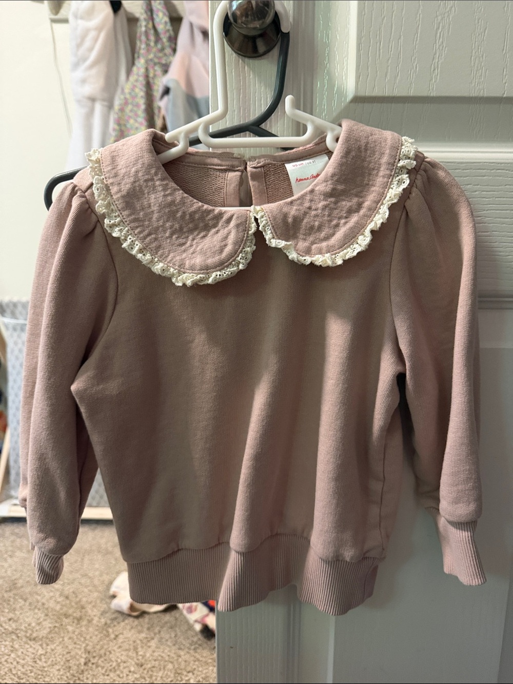 Hanna Andersson Dusty Rose Lace-Trim Peter Pan Collar Sweater